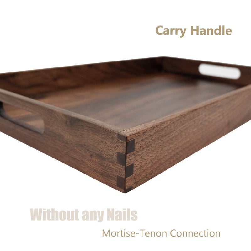 MAGIGO 17 x 12 Inches Rectangle Walnut Wood Ottoman Tray with Handles, Serve Tea, Coffee, Classic Wooden Decorative Serving Tray - Image 3